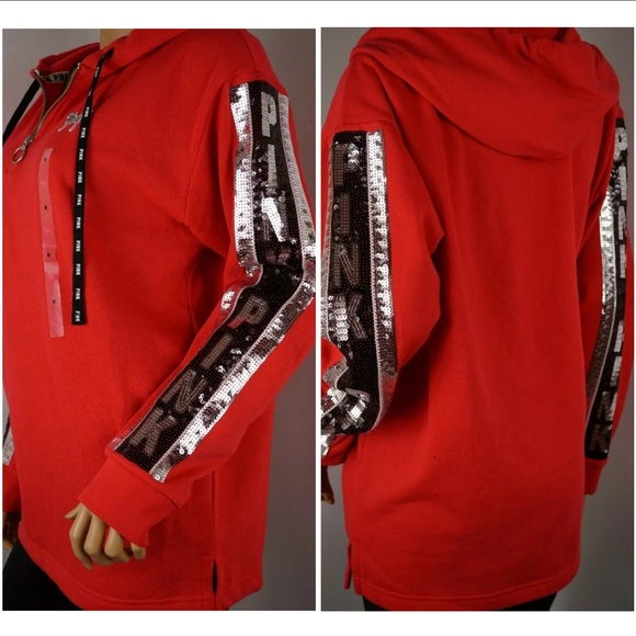 VS PINK BLING SEQUIN PERFECT TUNIC HOODIE PULLOVER - Picture 12 of 14